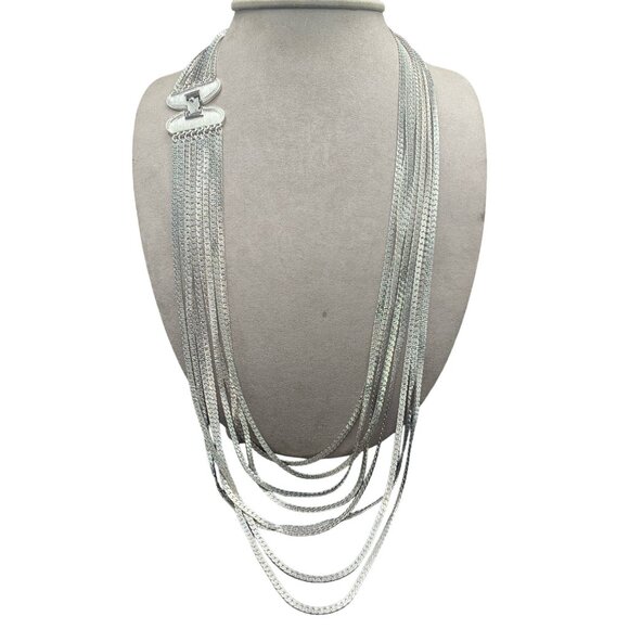 Monet Multichain Necklace Silver Tone Fashion Statement Wide Clasp Marked - Picture 1 of 6